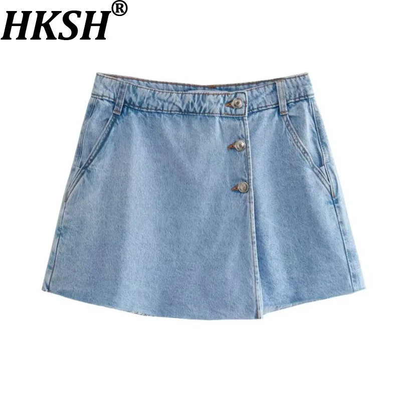 

HKSH 2025 летняя новая женская уличная одежда Y2K Tide Chic, модная утягивающая винтажная юбка с карманами на пуговицах, повседневные короткие брюки HK7073
