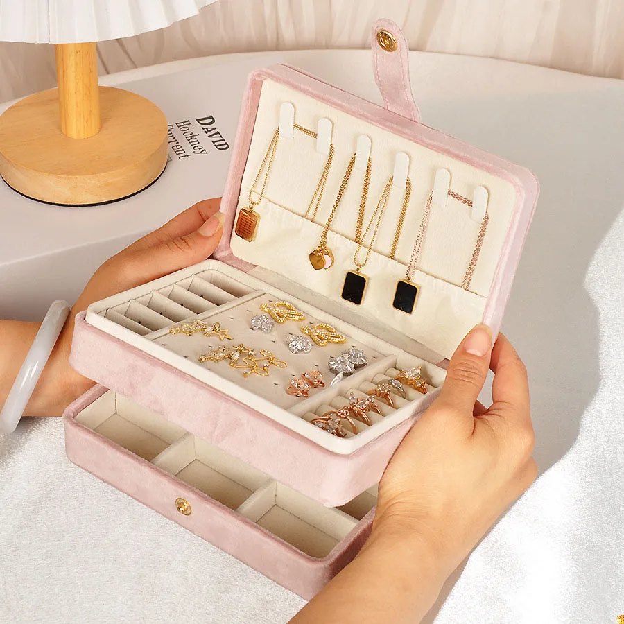 Jewelry Box Luxury Velvet Double-layer Necklace Earnail Ring Storage Jewelry Bags Multifunctional Bracelet Earring Square Bags