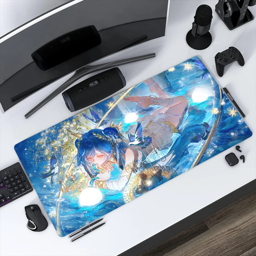 XXL 90x40cm Mystical Wave Girl Thickened Gaming Mouse Pad Non Slip Rubber Stitched Edge Desk Mat For PC Laptop Office