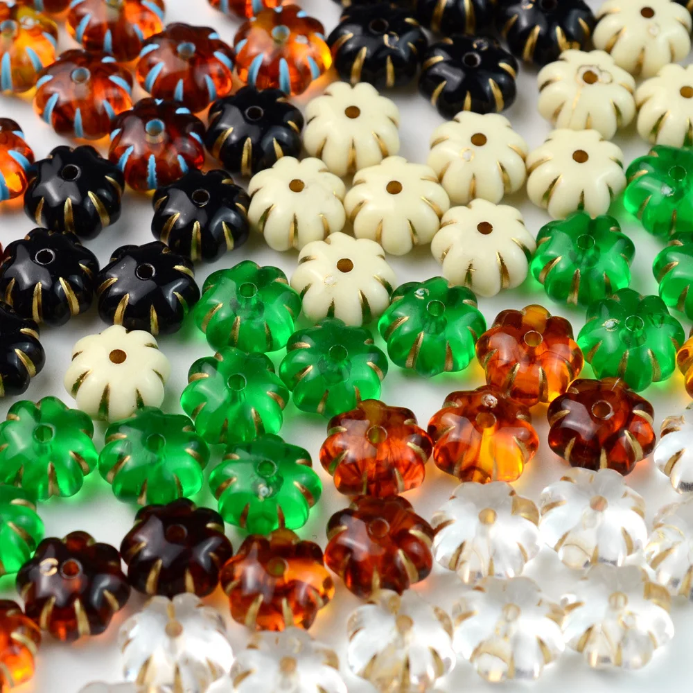 40pcs/lot 12mm Gold-Lined Flat Pumpkin Acrylic For DIY Jewelry Making Bracelets Necklaces Phone Strap Accessories