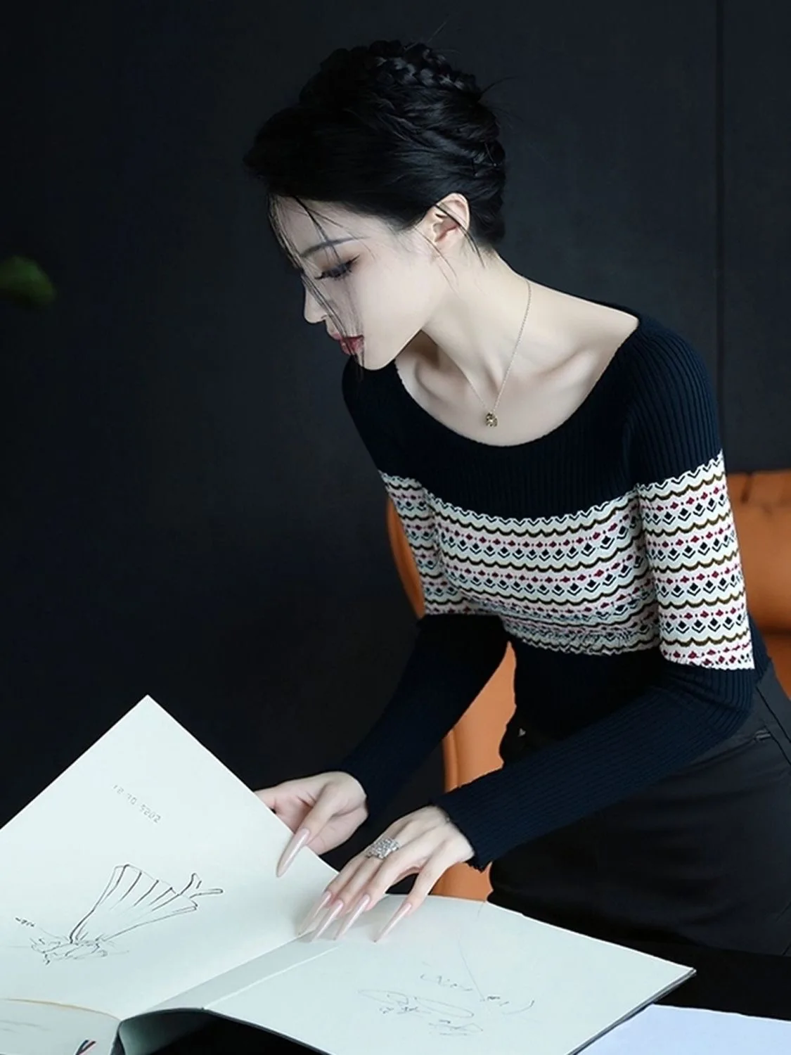 

Ele Bla Knitted Top Women's Slim Fit round Ne Patchwork Floral Embroidery High Quali Autumn Winter Faion Ladies' ...