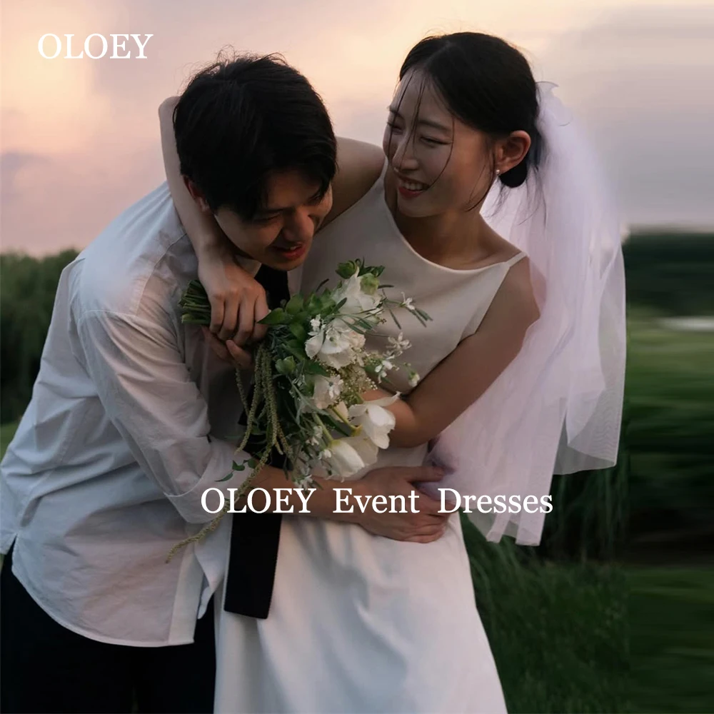 

OLOEY Simple Sleeveless A Line Wedding Dresses Korean Photoshoot O Neck Floor Length Bridal Gowns Corset Zipper Customized