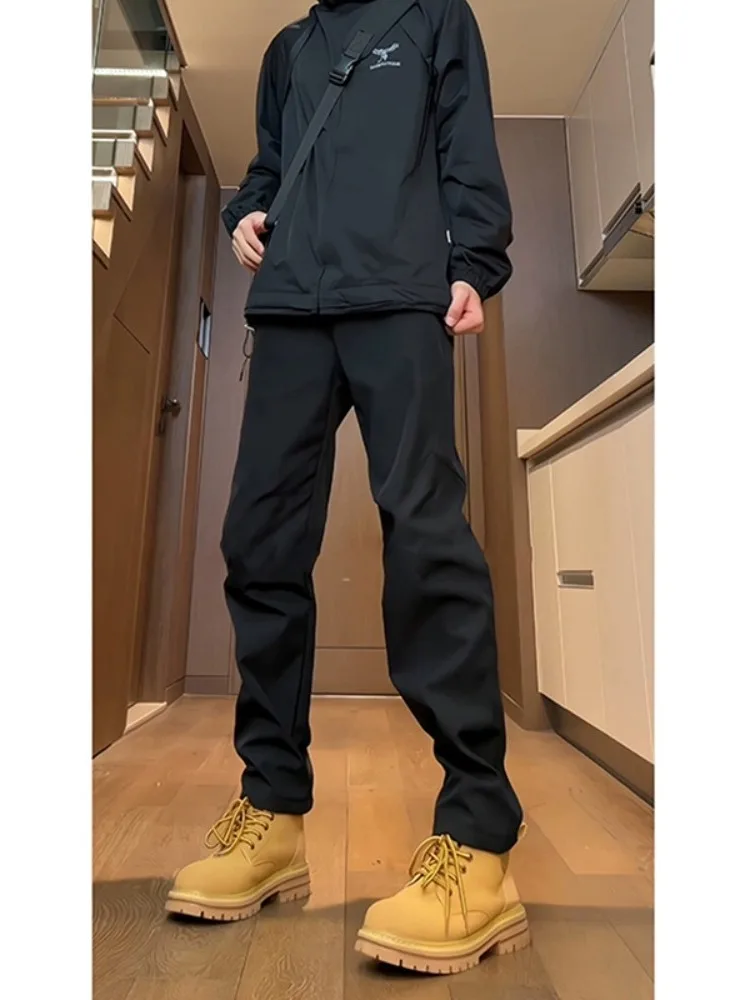 

Men's Fce Lined Waterproof Cargo Pants for Boots High Waist Trousers Straight Leg Casual Pants Spring Season