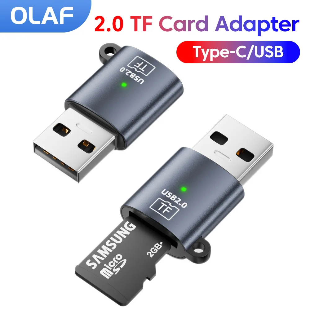 USB2.0 Mini Portable TF Card Reader USB/Type C Male To TF Memory Card High Speed Flash Drive Card Reader for Phones Computers