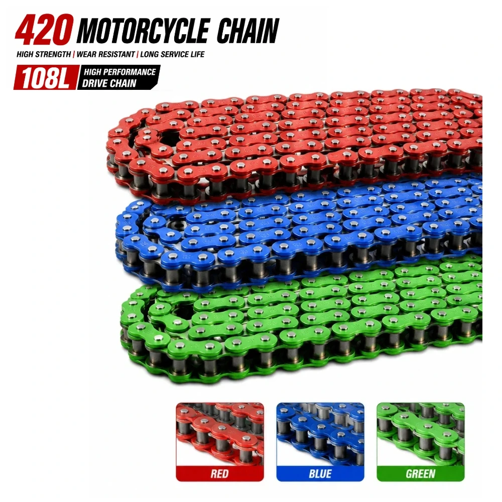 Motorcycle Chain 420 108 Links Drive Colorful Chain Sprocket For Yamaha CF Moto125cc KX250F KTM ATV Dirt Pit Bike Accessories
