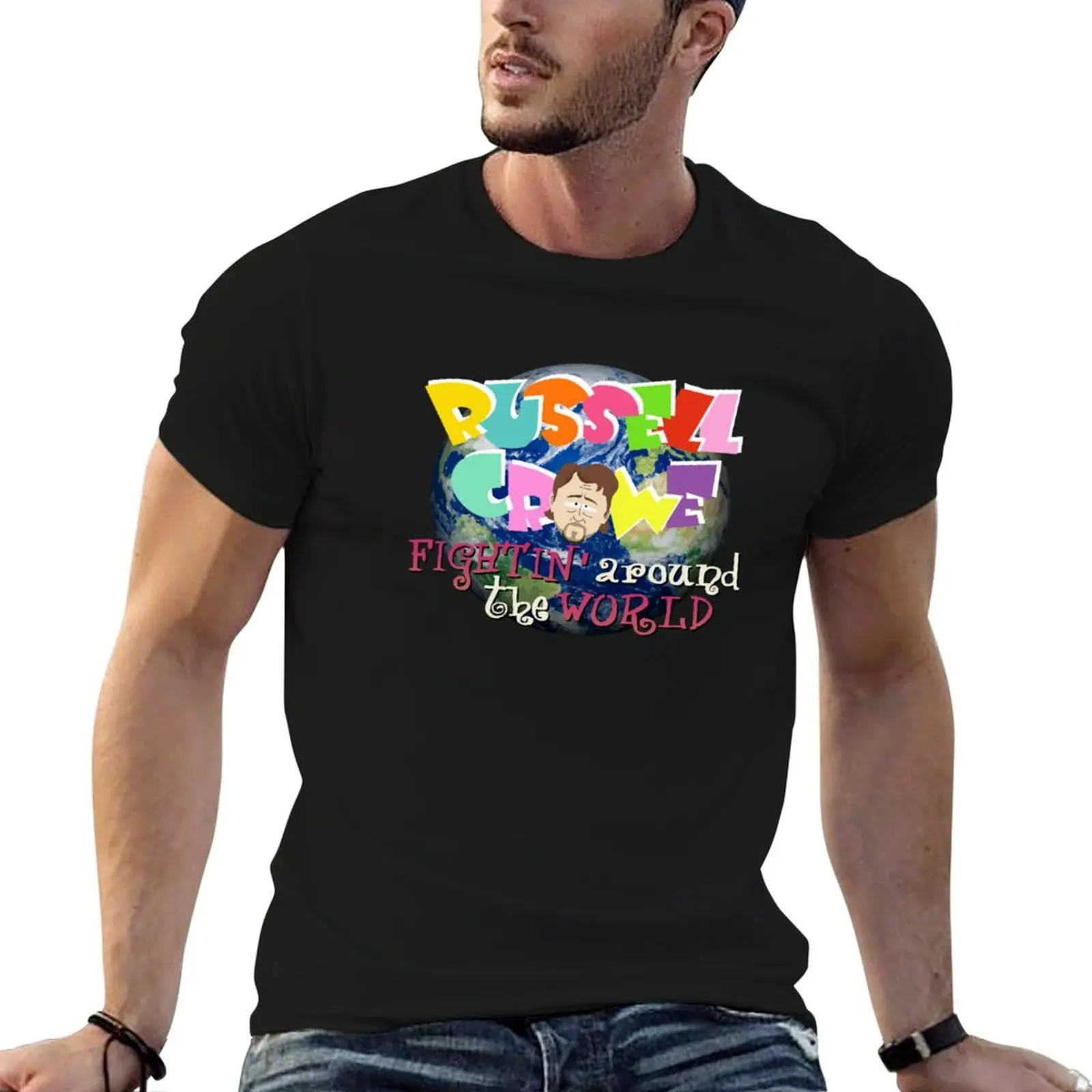 Russel Crowe Fightin&x27; Around the World (South Park) T-Shirt Breathable Basic Cotton T-Shirt
