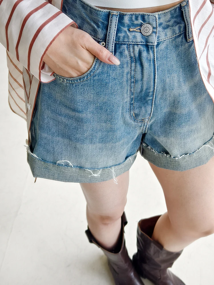 

Джинсы MeiYang Youth: повседневные, с высокой талией, прямые, с рваным краем, синие, летние, модные, женские