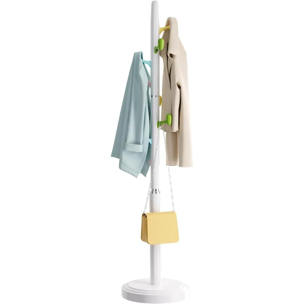 ราวแขวนเสื้อแบบตั้งพื้น ปรับความสูงได้ พร้อมตะขอ ABS 8 อัน ราวแขวนเสื้อเด็กบนฐานกลมที่มั่นคง ขนาดกลาง