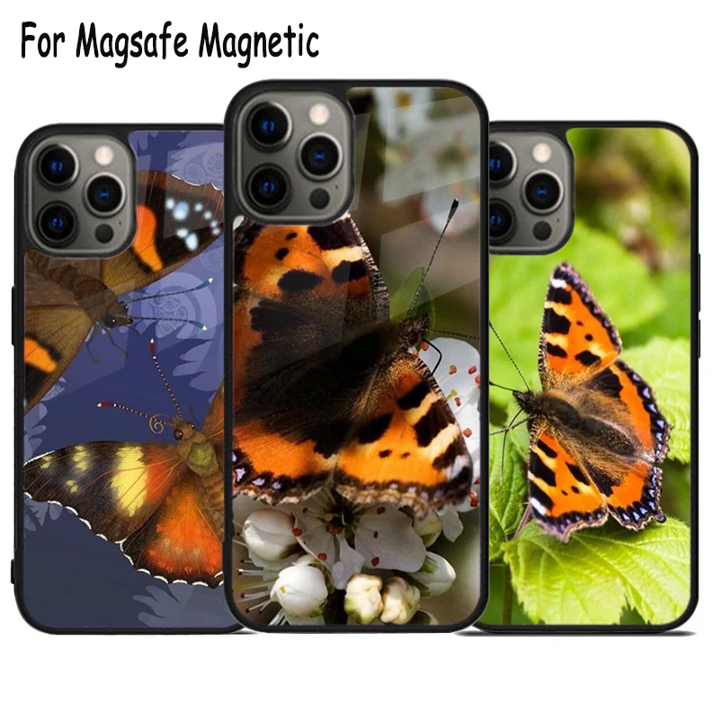 Small Tortoiseshell Butterflies Moths Wireless Magsafe Phone Case For iPhone 15 16 14 13 11 12 Pro Max Plus Magnetic Cover