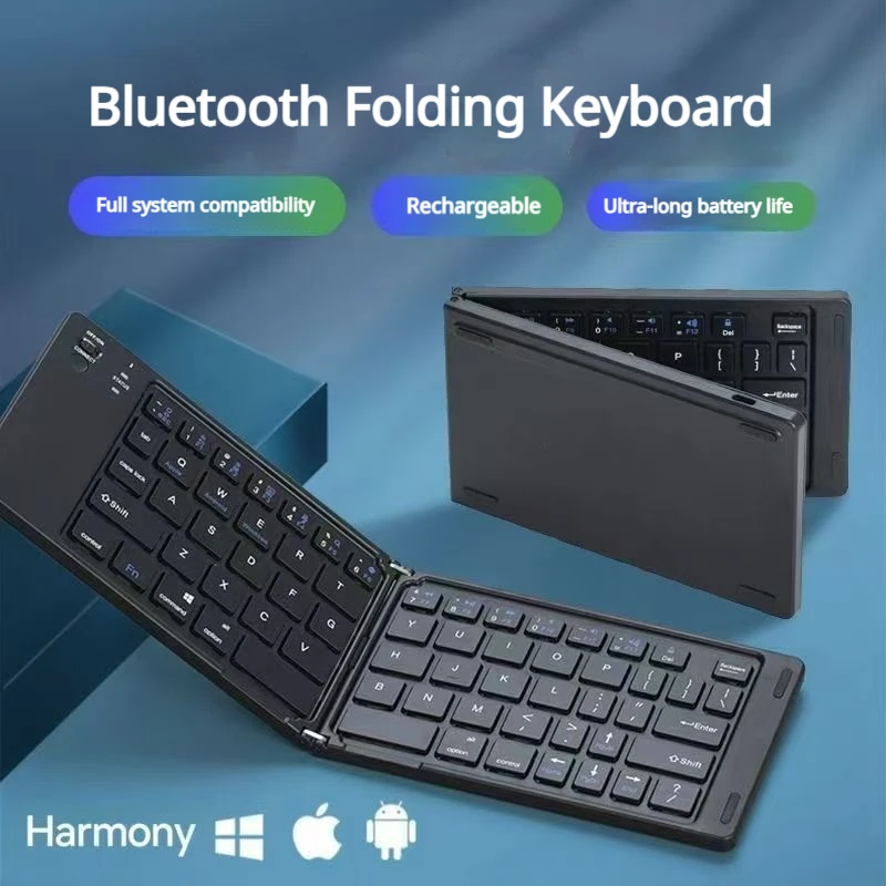 Foldable 2-Panel Bluetooth Keyboard for Tablet iPad Phone Laptop, Multi-Device Wireless Typing, Works with Android iOS Windows