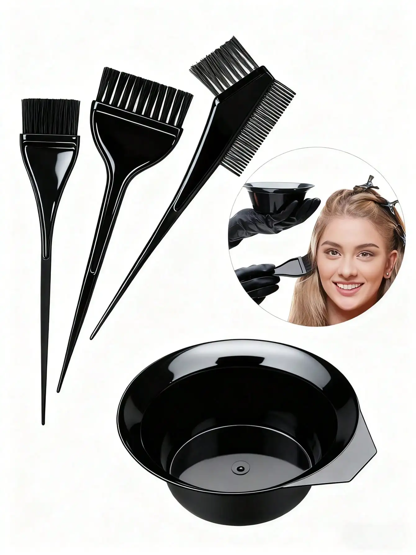 

4pcs Professional Hair Dye Tool Kit, Includes Hair Dye Brush, Dye Bowl, Dye Comb, Suitable For Salon Use And Home Use, Hair