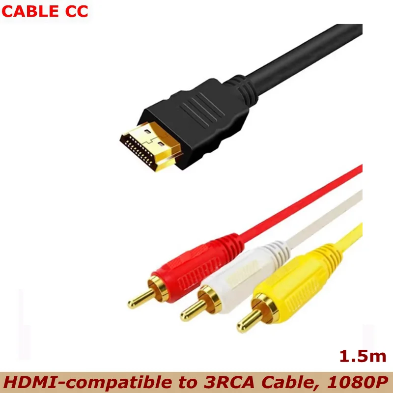 HDMI-compatible To 3RCA Cable 1.5M Audio Video Wire Cable Connector Adapter for Set-Top Box To TV