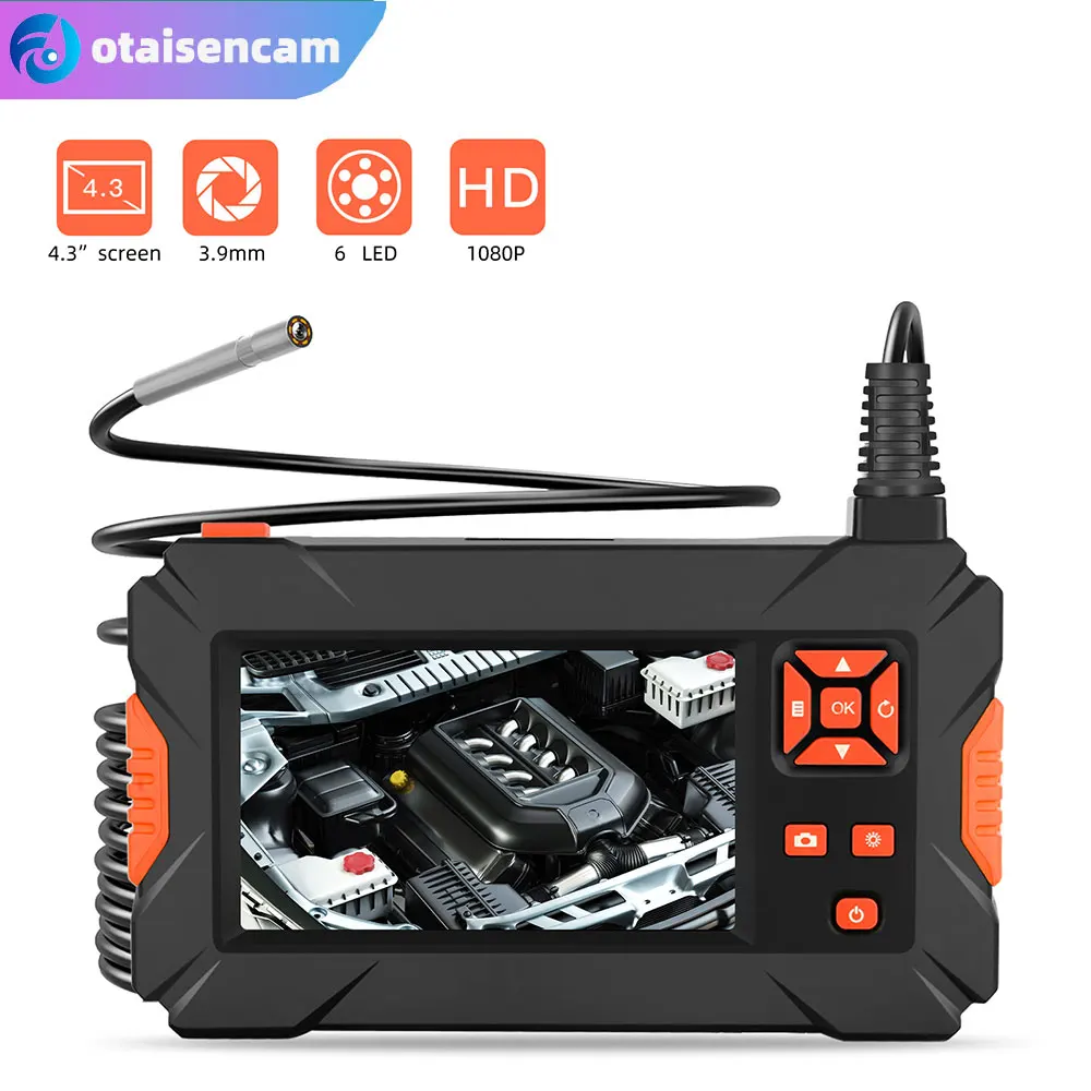 

3.9mm Lens Pipeline Industrial Endoscope 4.3“ IPS Screen Car Engine Maintenance Camera Hard Snake Cable Insepction Borescope