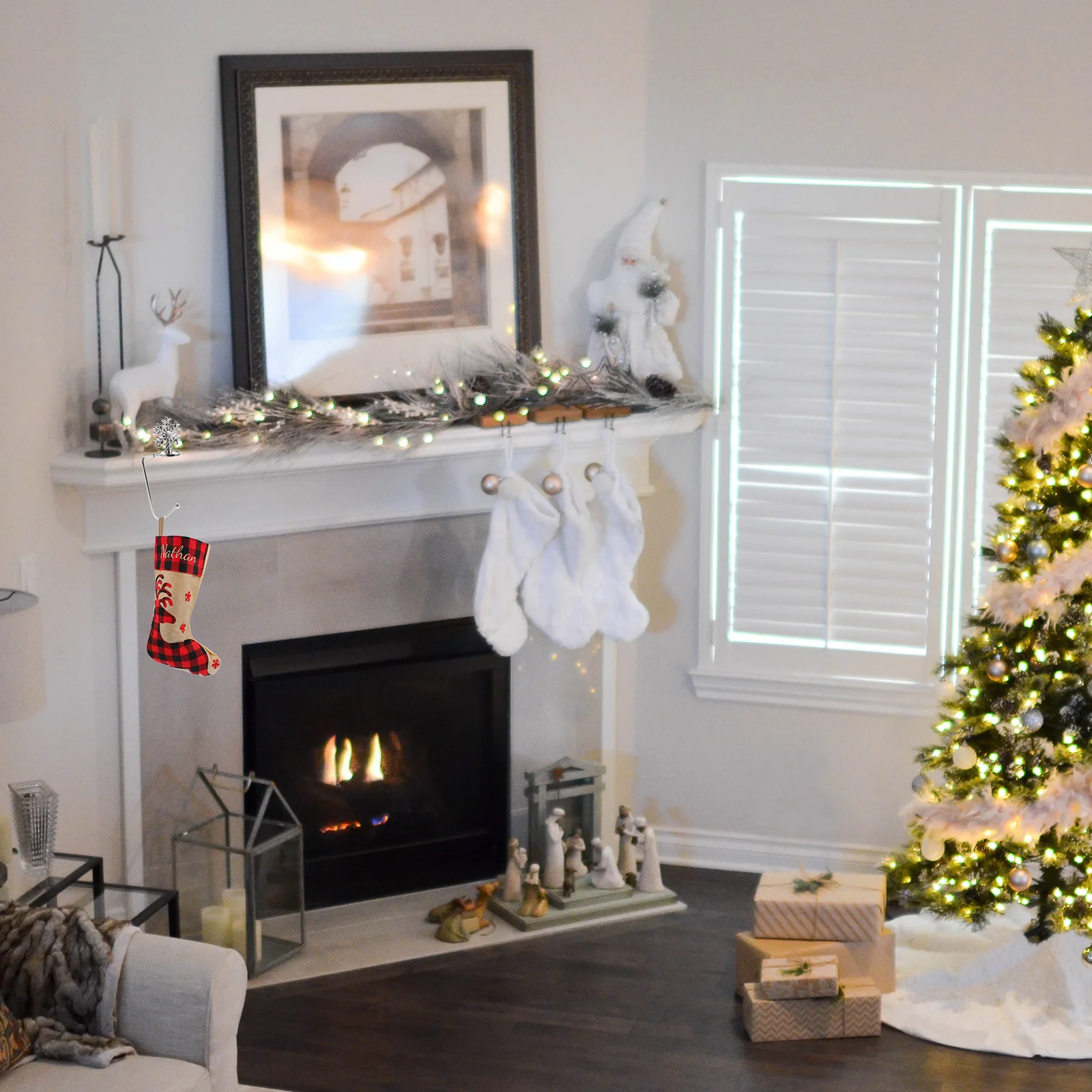 Heavy Duty Mantel Stocking Hanger Christmas Fireplace Hook Stocking Holder for Mantle Garland Xmas Iron Ornament Hooks