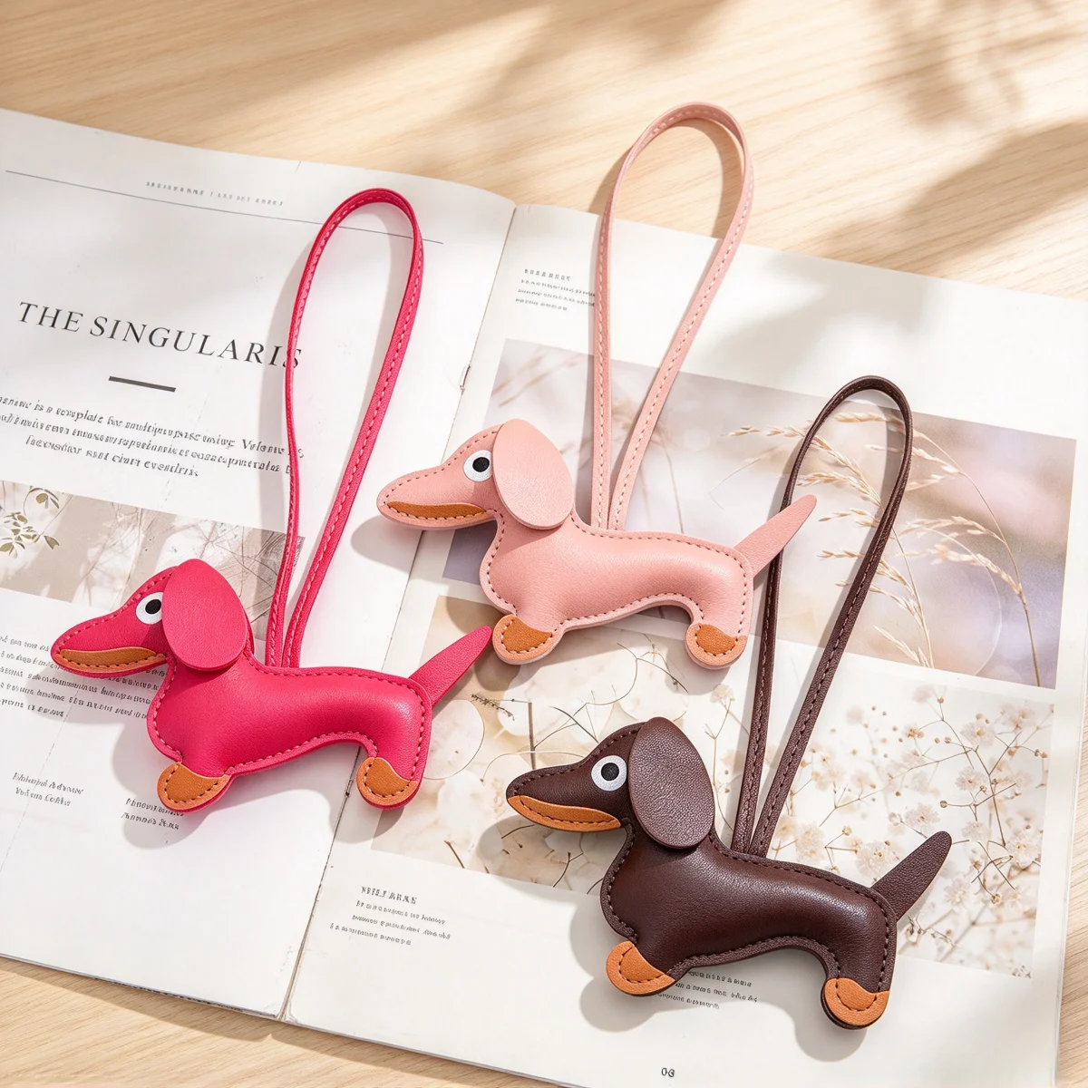 Dackel-Schlüsselanhänger aus PU-Leder, Welpen-Anhänger, Taschen-Charm für Damen, Rucksack, Handtasche, Autoschlüsselring, süßes koreanisches Valentinstagsgeschenk – Detail 2