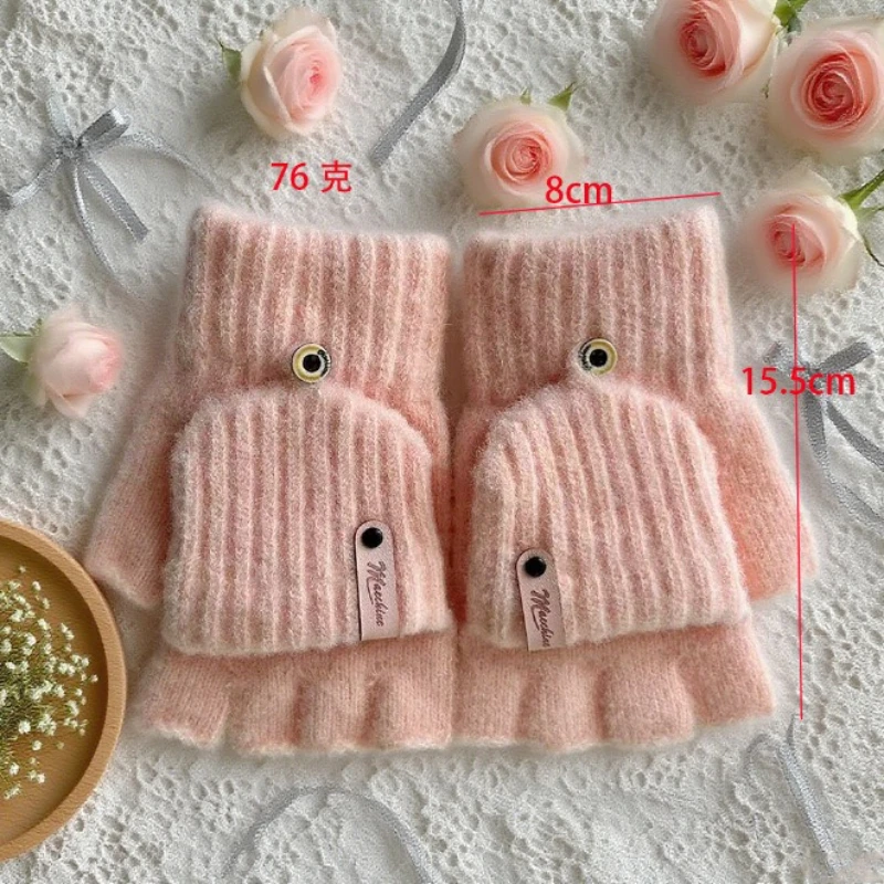 وضع العلامات على الحروف الشتوية للفتيات اللطيفة بالإضافة إلى المخملية المقاومة للبرد الدافئة بدون أصابع قفازات نصف إصبع للكتابة للطلاب