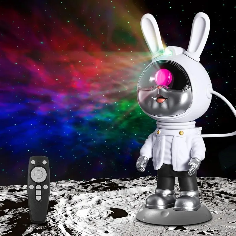 Space Rabbit Astronaut Starry Sky Projector Light 360 Adjustable Full Sky Star Nebula Atmosphere Night Light Kids Gift Home Deco