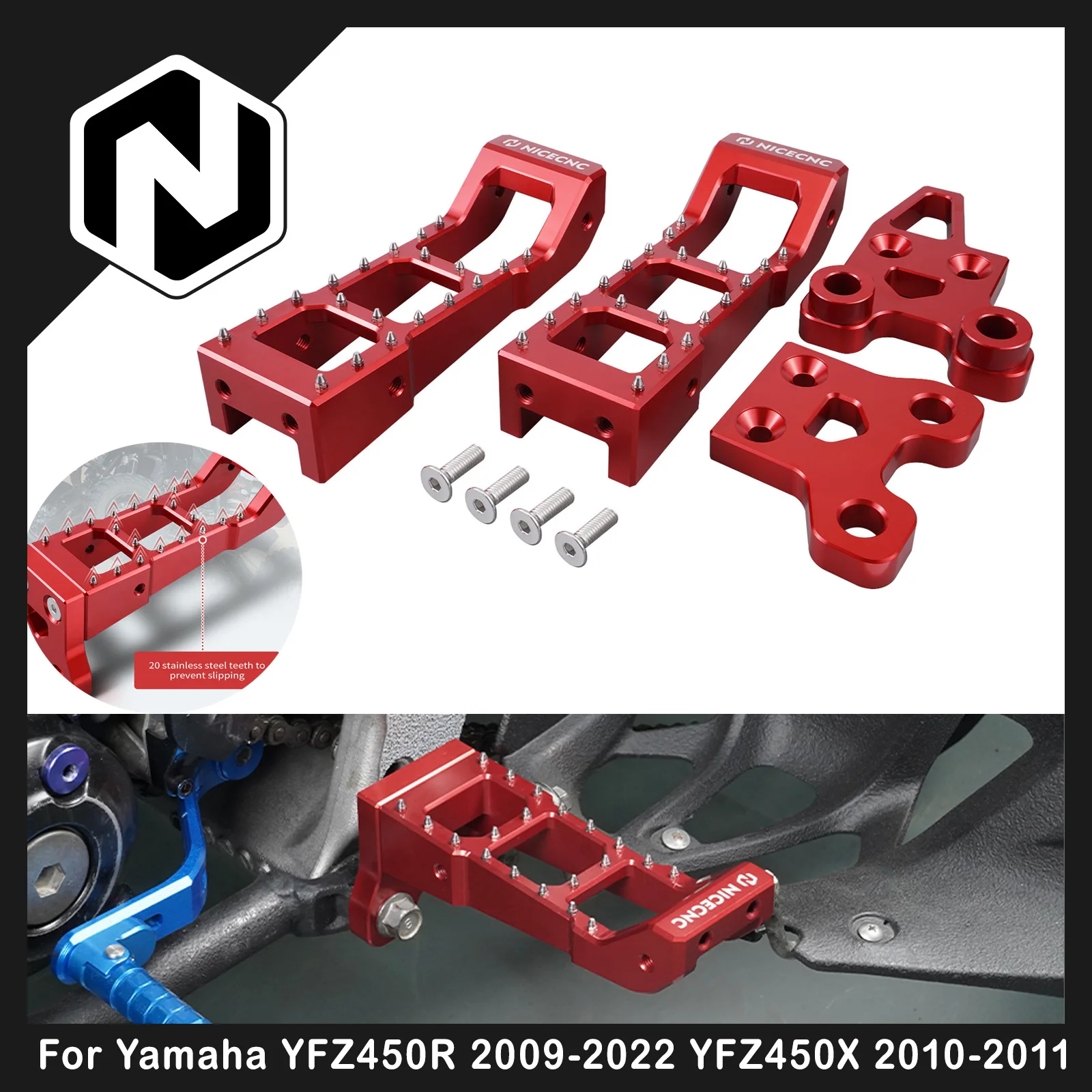 

1Pair Foot Pegs Foot Rest Pedals For Yamaha YFZ450R 2009-2022 YFZ450X 2010-2011 ATV NICECNC Non-slip Footpegs Parts Aluminum