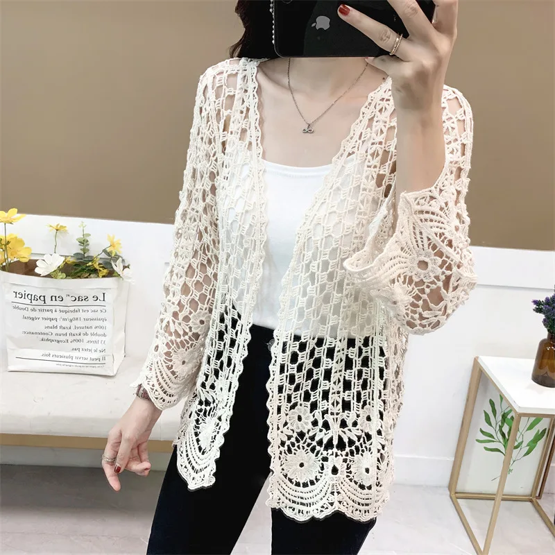 Korean Version Of Spring And Summer Thin Section Of Cardigan Crochet Hollow Jacket Outside The Sunscreen Shirt