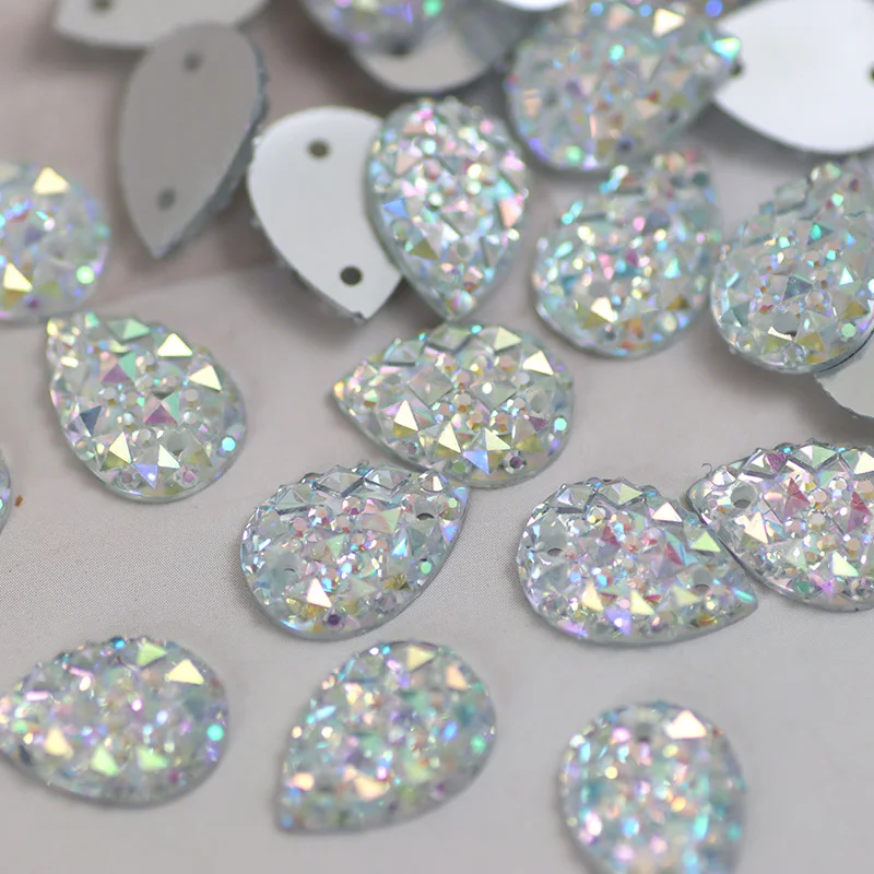 Waterdrop Crystal AB Sew on Rhinestones With 2 Holes Flatback Horse Eye Resin Sewing Accessories for Garments Dress Decoration