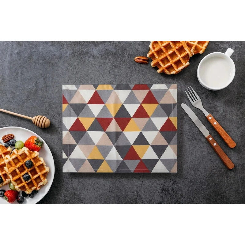 VIKAMA 2/4/6pcs Geometric Triangle Dining Mat, Polyester Linen Anti Slip Dining Table Mat, Suitable For Home Kitchen Decoration