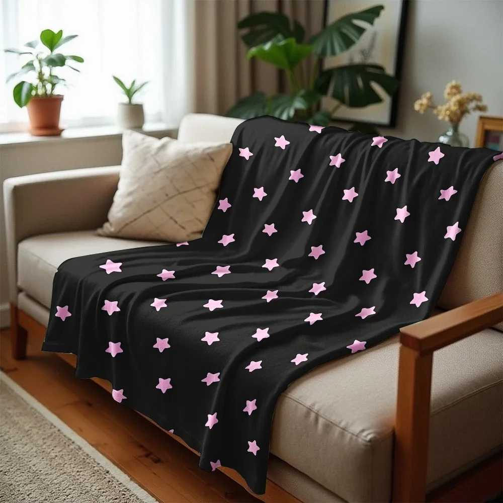 Goth Baby Pink Star Anime Cartoon Flannel Blanket Soft Warm Throw Bedroom Sofa Car Kids Holiday Gift