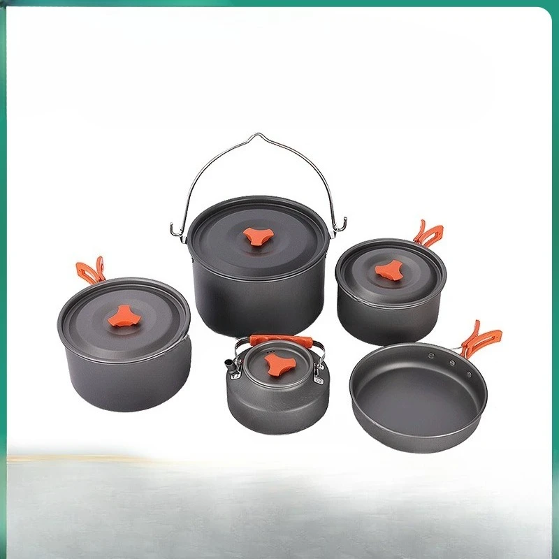 

Outdoor camping pot camp 4 piece set pot pot picnic kettle frying pan camping cooker