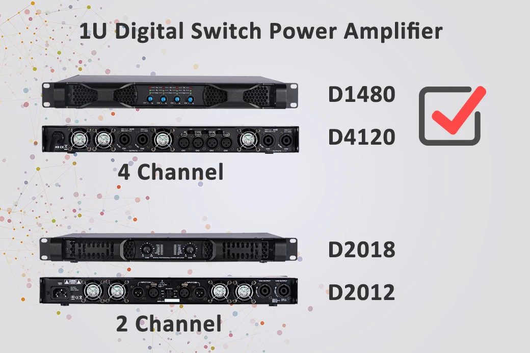 แอมพลิฟายเออร์1U คลาส D 1200W * 4แอมป์ดิจิตอล4ช่อง D4120