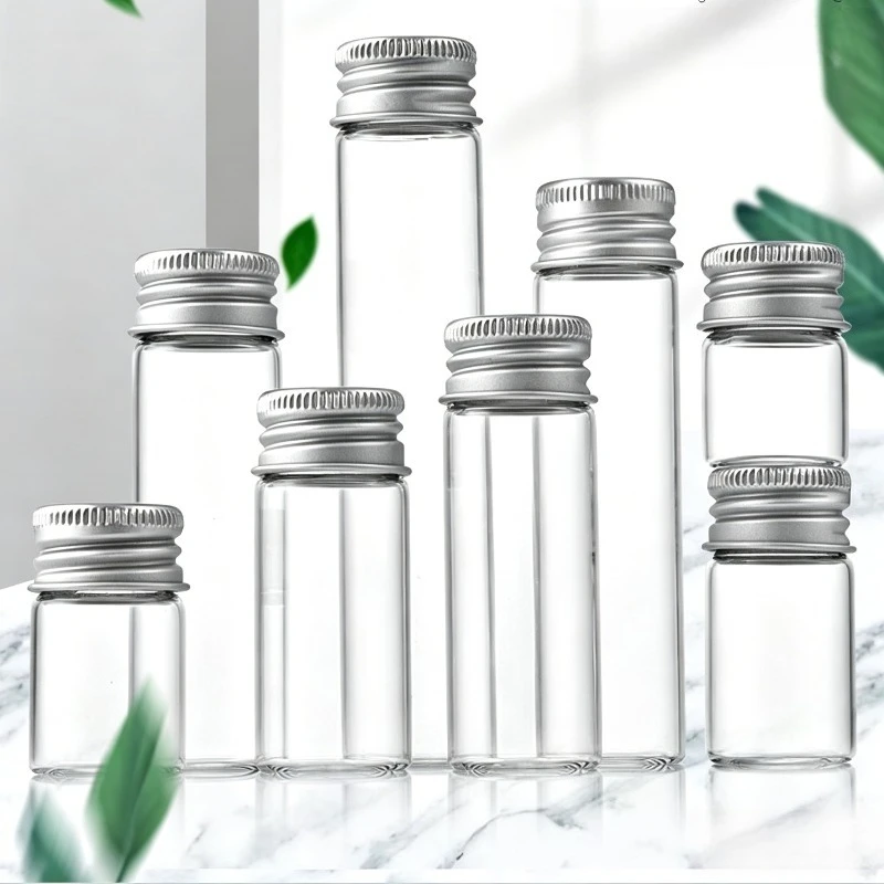 40pcs Mini Glass Bottles with Metal Screw Top Lids Small Jars Set for Beads Glitter Seeds and Sample Storage Decorative Bottles
