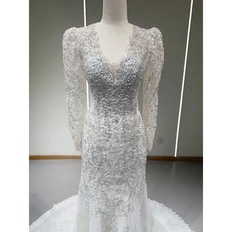 

A new fishtail chiffon main fabric light luxury and niche wedding dress for welcoming guests getting married