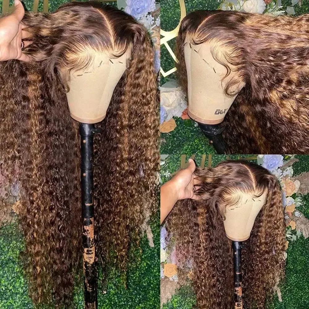 

Highlight Curly Wig 13x4 Lace Front Wig Hair Wigs Glueless HD Deep Wave Lace Frontal Wig 4/27 Colored Wigs PrePlucked