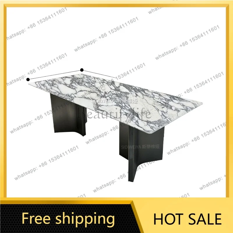 YJ Bulgari White Natural Luxury Stone Dining Table Italian Minimalist French Rectangular Modern High End Marble Table