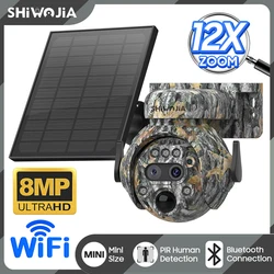 SHIWOJIA 4K 8MP WIFI Solar Powered Camera 4G SIM 12X ZOOM Outdoor 360° View Animal Monitoring Solar Battery Hunting PTZ Cameras