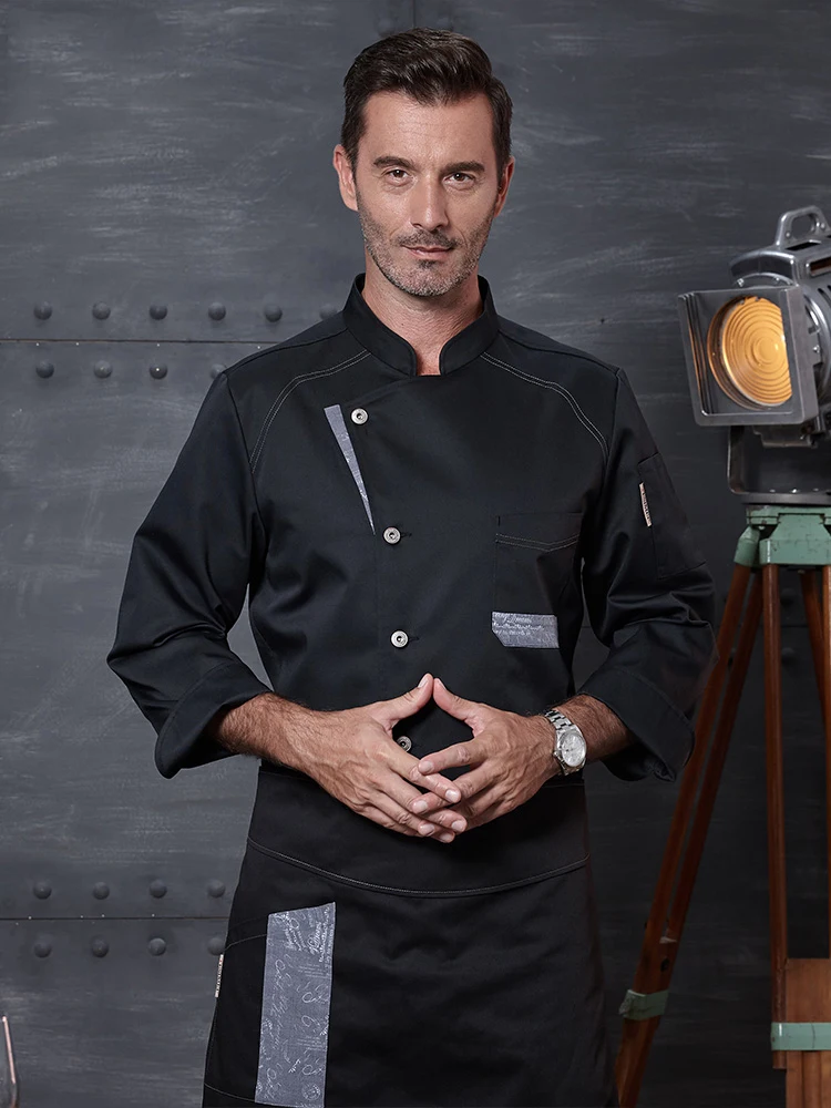 Traje de Chef para hombre y mujer, chaqueta de cocinero para Catering, monos de restaurante para cocinero, mangas largas, uniforme de camarero para cafetería y panadería