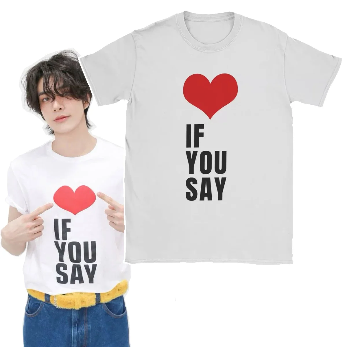 Only If You Say Yes Enhypened T-Shirts Men Kpop Korean Funny Pure Cotton Tees Crewneck Short Sleeve T-Shirt Printed Clothing