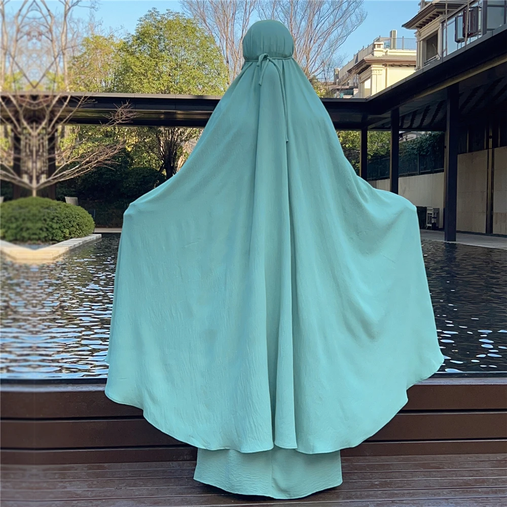 

2 Pieces Women Hooded Muslim Hijab Dress Eid Prayer Garment Abaya Long Khimar Skirts Full Cover Ramadan Gown Abayas Islam Cloth