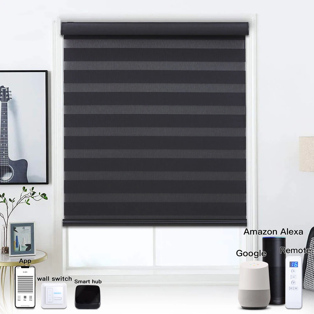 Tuya WIFI Alexa Google Smart Curtain Black Out Blinds Venetian Aluminum Vertical Zebra Blinds Outdoor Zebra Shades