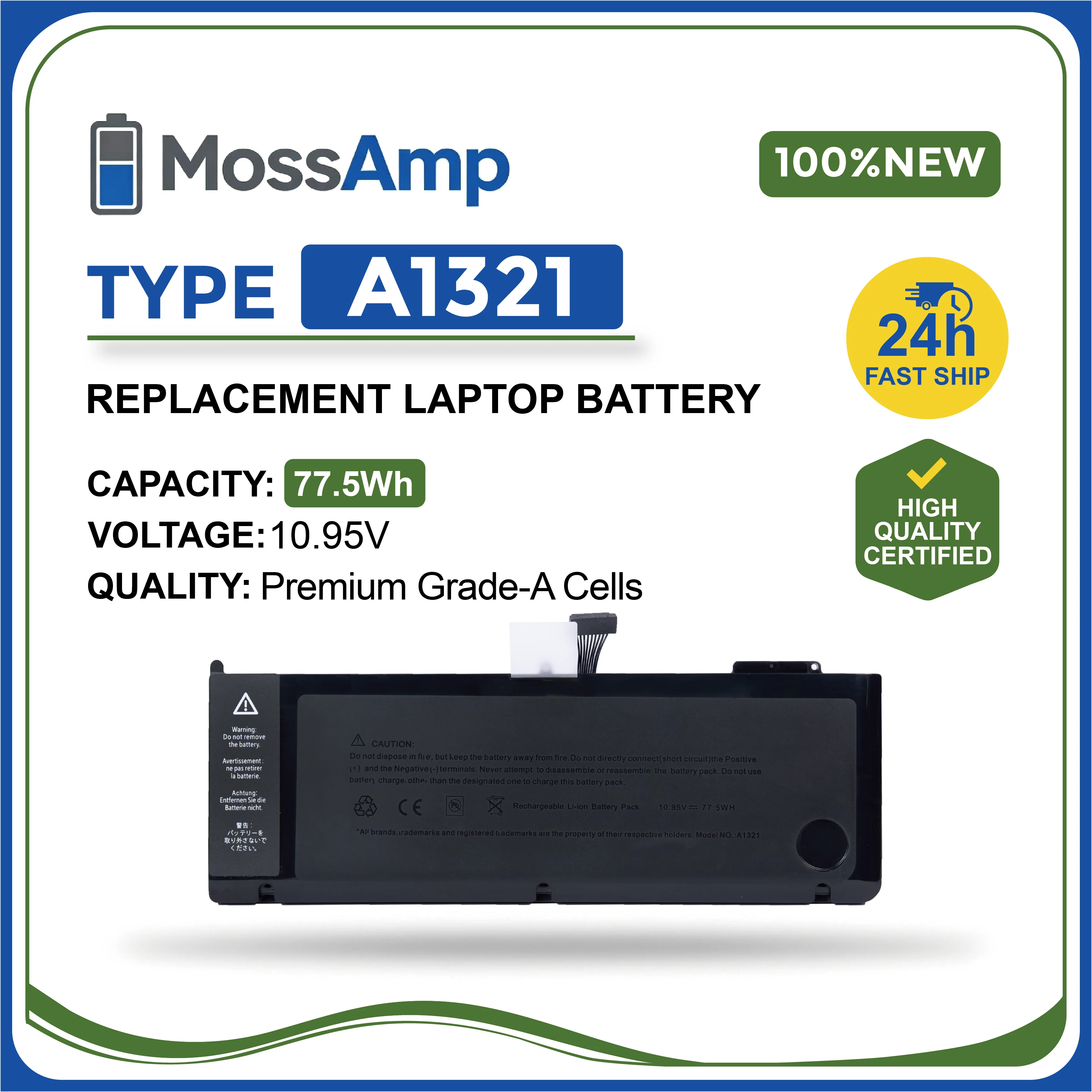 MossAmp A1321 Laptop Battery for MacBook Pro 15