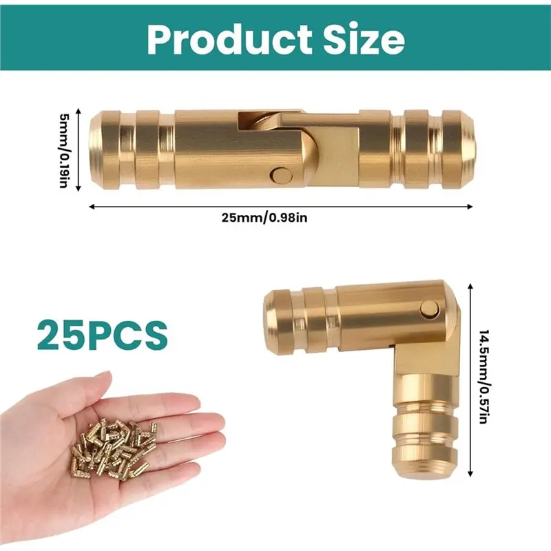 ABRB-Para artesanato DIY, dobradiças de cilindro de latão (25 peças), dobrável de 270 graus, adequado para caixas de joias de madeira, 0,16X0,79 pol.