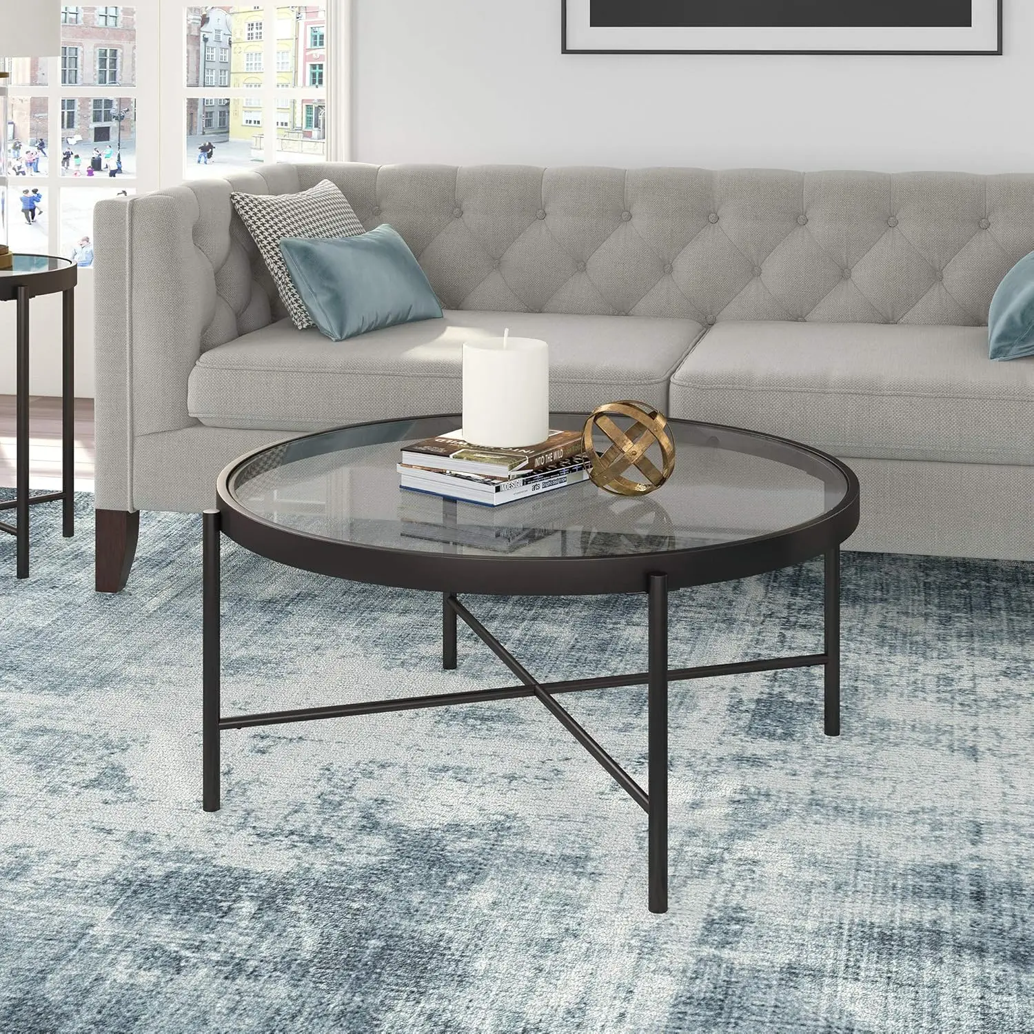 Duxbury 36 ''breiter runder Couch tisch aus geschwärzter Bronze