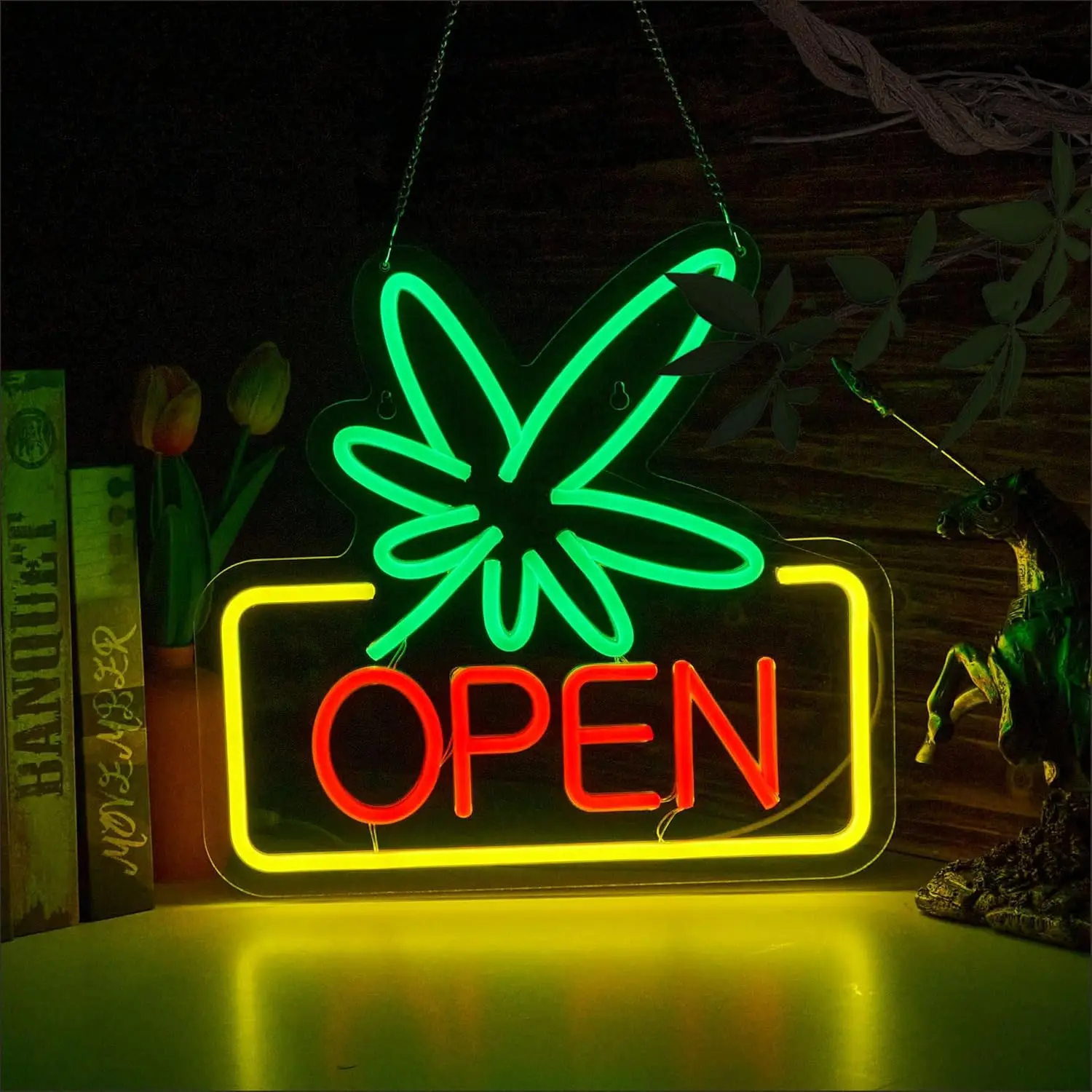 

Leaf Weed OPEN Neon Sign LED Light Wall Decor Bar Club Pub Game Room Hotel Birthday Party Restaurant Gift High Shop Store open