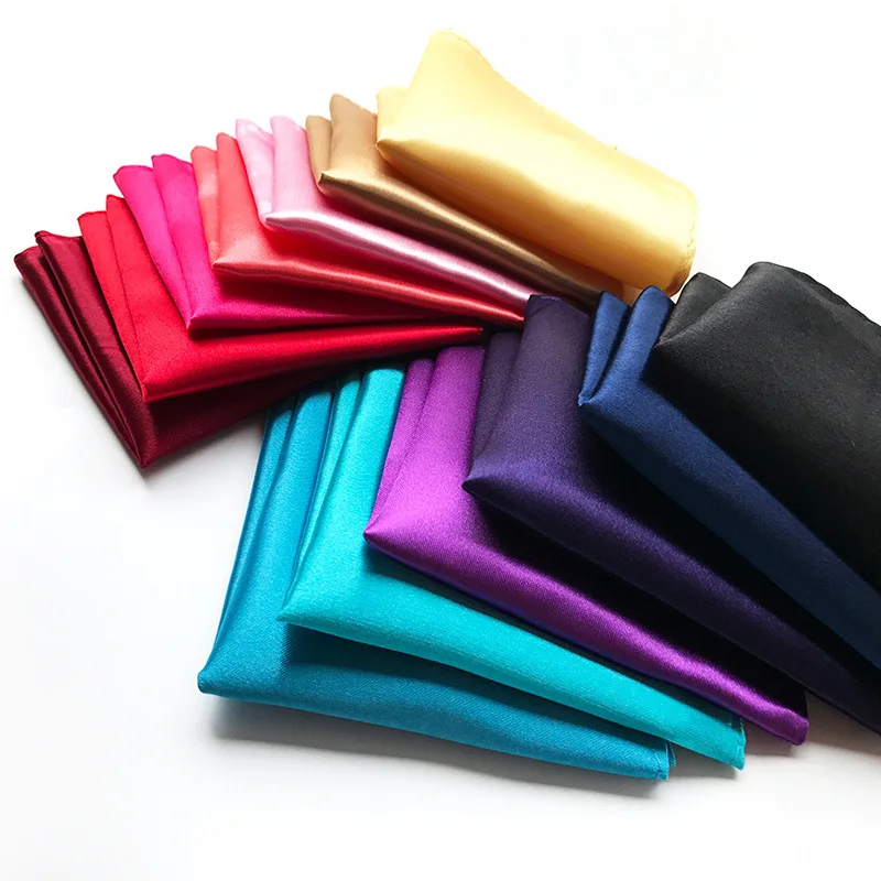 Men Satin Solid Color Plain Suits Pocket Square 2022 Hot Fashion Silk 22*22CM Wedding Party Handkerchief For Men Black Red Blue