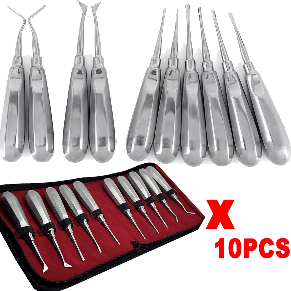 

10Pcs Dental Extraction Elevator Kit Dentist Stainless Steel Curved Root Lifter Dental Lab Instruments Set