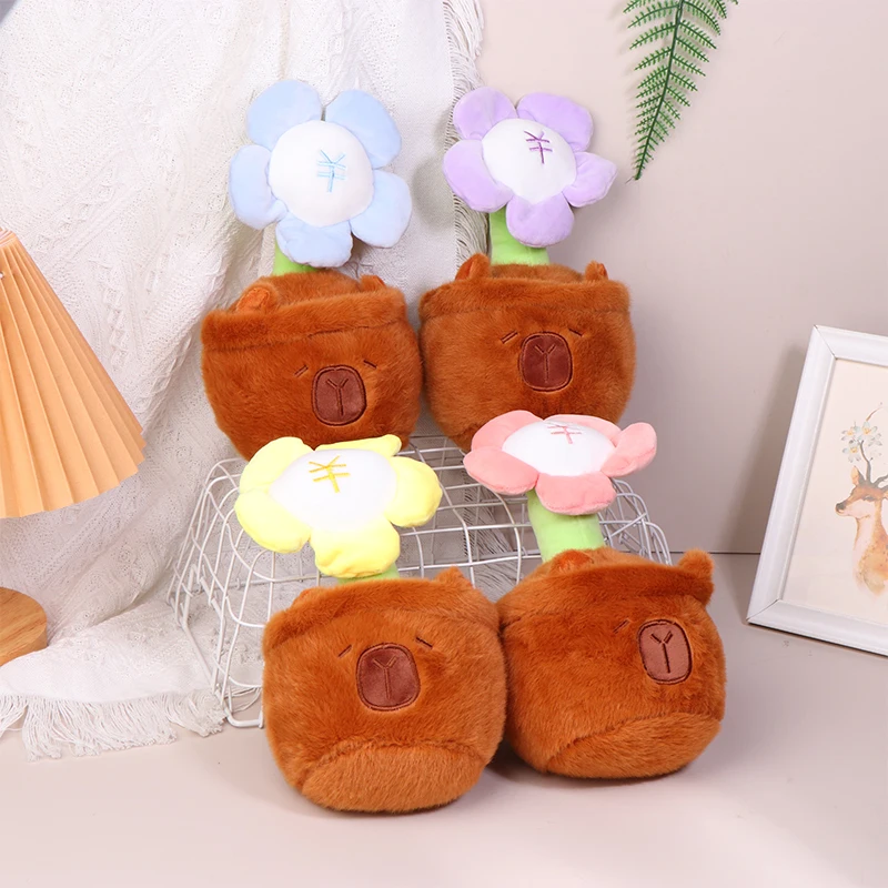 Cute Flower Pot Bouquet Capybara Fluffy Plush Doll Kawaii Capybara Stuffed Animals Toy Kid Birthday Gift Home Desktop Decoration