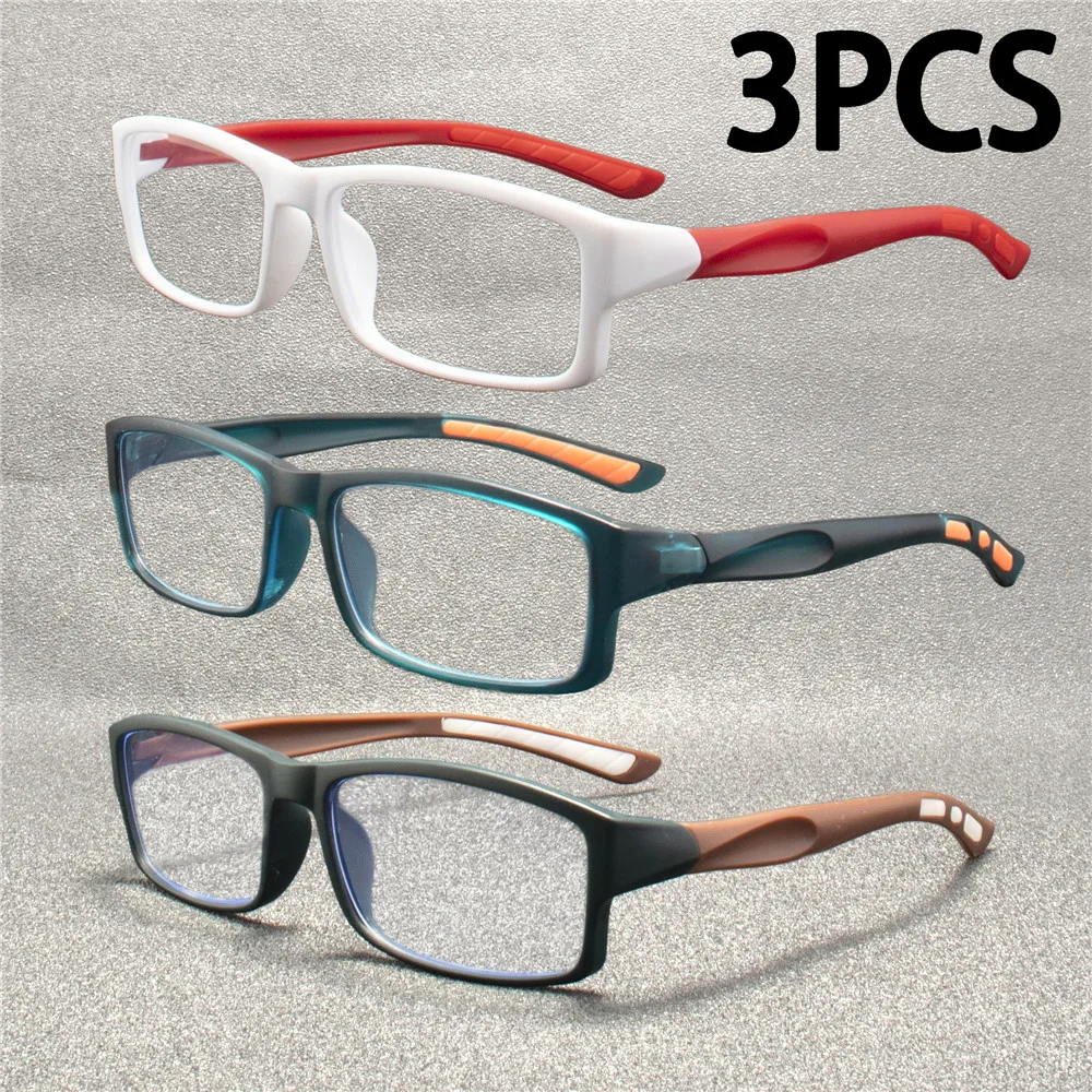 3PCS   Sport Style Non-Prescription Reading Glasses Anti-Blue Light Rectangular Full Rim Eyewear, PC Frame Material