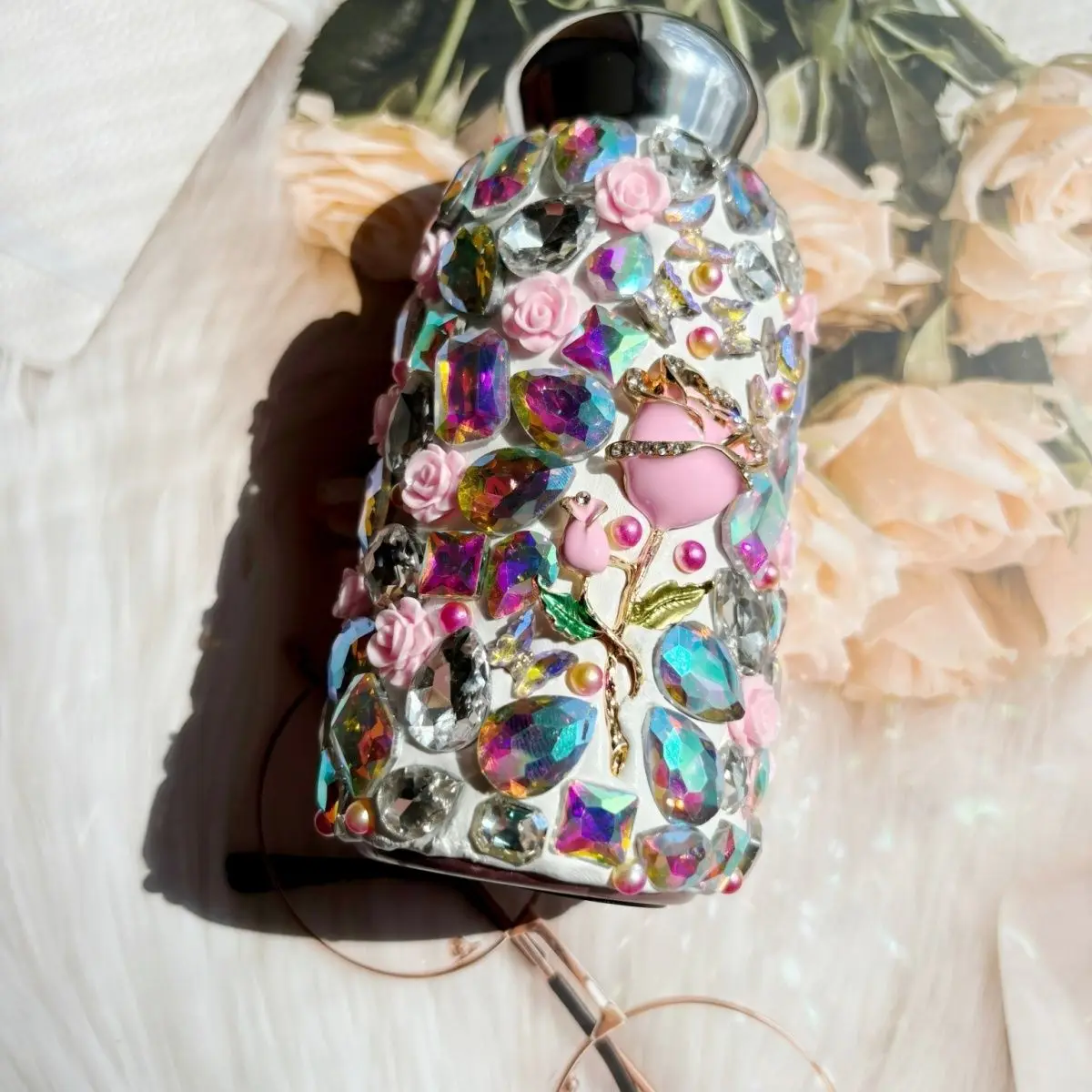 Sparkling Rhinestone Rose Ladies Fashion Light Luxury 304 Stainless Steel Portable High Appearance Water Bottle