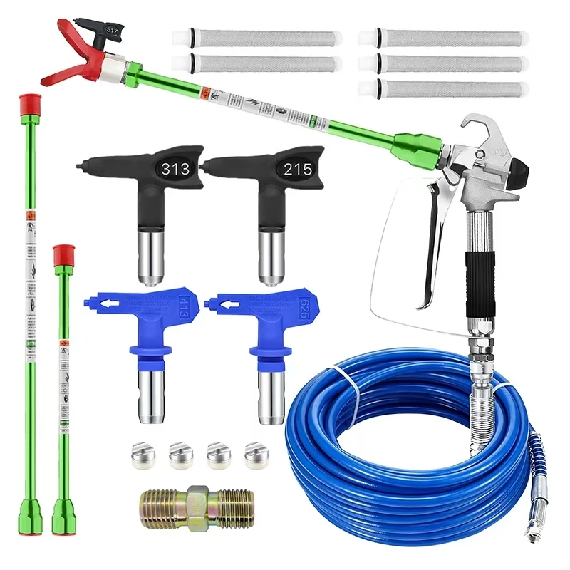 

Набор для безвоздушного распыления из 17 предметов - включает безвоздушный распылитель с шлангом высокого давления длиной 26,24 фута/8 м, фитинг NPT 1/4 дюйма, 5 R
