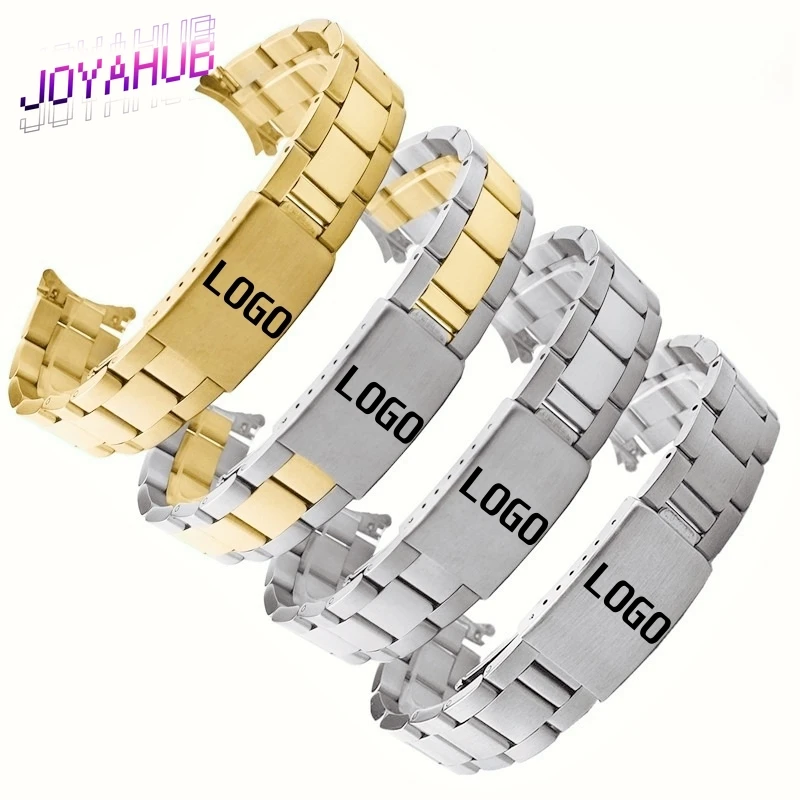 Customized Logo Luxury Three Bead Stainless Steel Strap Arc Mouth Strap Turtle Back Folding Buckle for Datejust Accessories OEM
