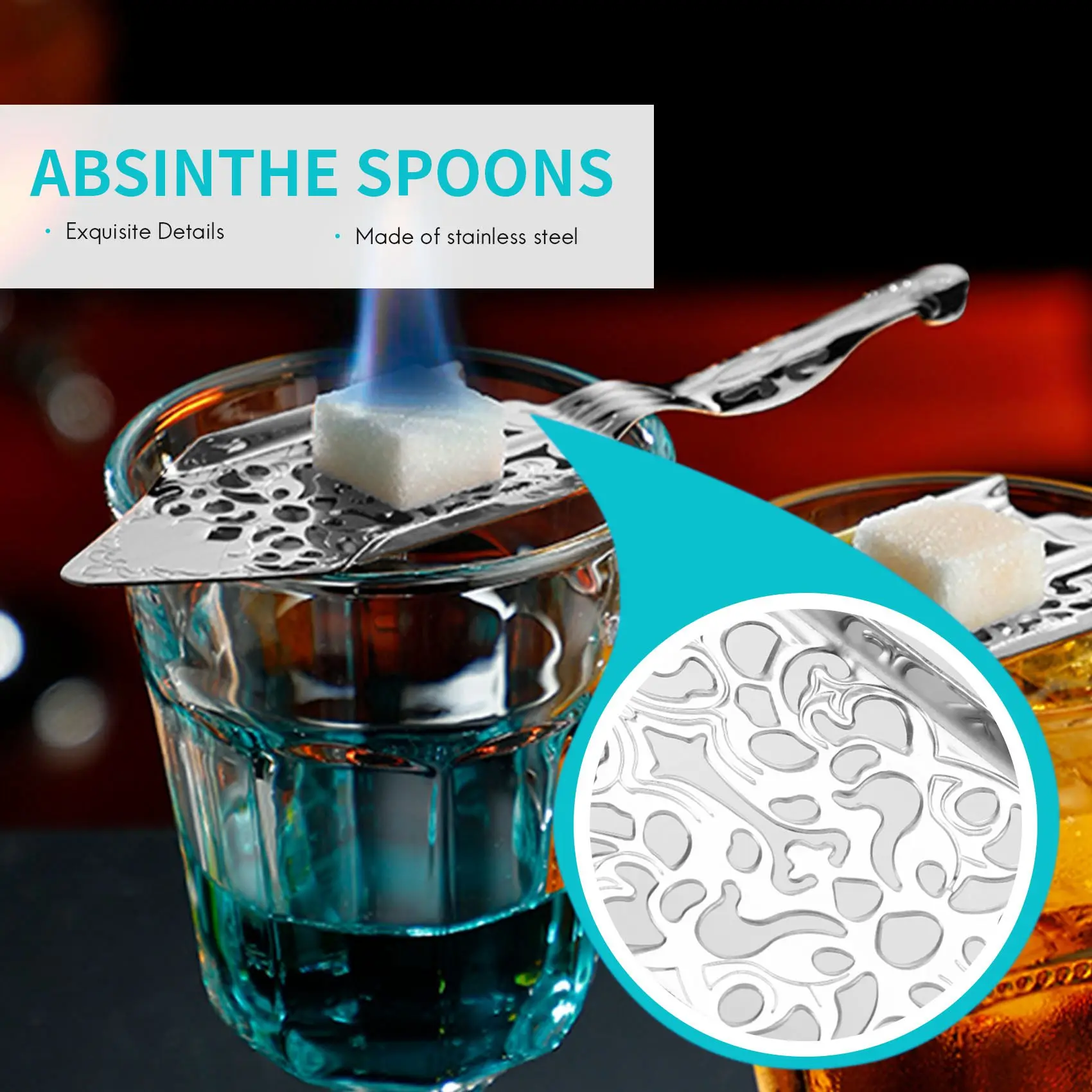 2 Pieces Absinthe Spoons, Stainless Steel Absinthe Cocktails Spoon Making Kit Gothic Absinthe Fountain Spoon Dripper B20