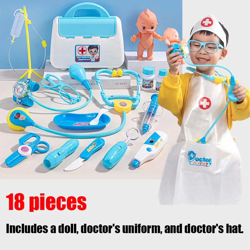 18 pçs/set caixa de médico brinquedos acessórios efeito de luz sonora interativo desenvolver inteligência interação pai-filho brinquedos médicos